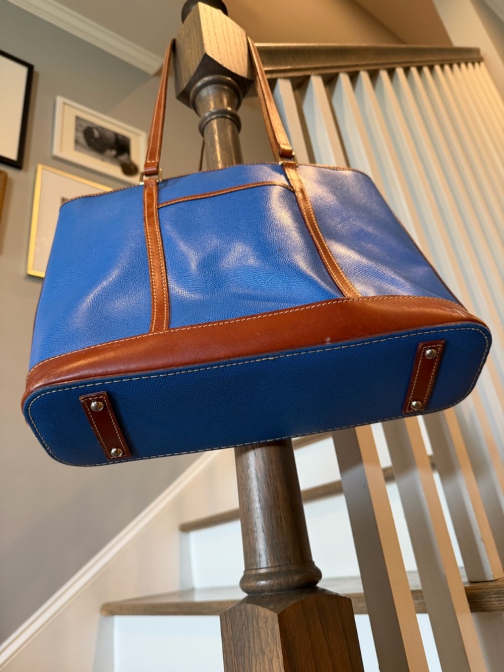 Dooney & Bourke Blue Tote with Brown Leather Trim and Straps - Picture 8 of 8